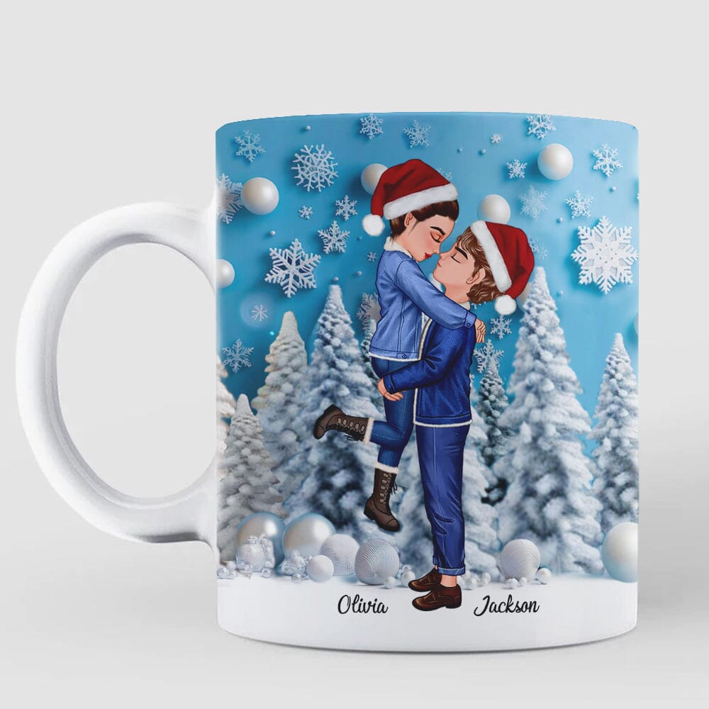 Doll Couple Hugging Blue Vibe Background Personalized Mug NVL11DEC23VA3 White Mug HumanCustom - Unique Personalized Gifts Made Just for You 