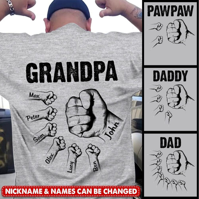 Discover Grandpa Papa Daddy Hands Print Personalized Custom T-Shirt