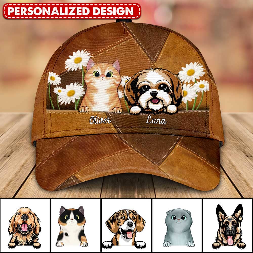 Daisy Flower Love Puppy Kitten Pet Dog Cat Leather Pattern Personalized Cap NVL13DEC23TP1 Cap HumanCustom - Unique Personalized Gifts Made Just for You 