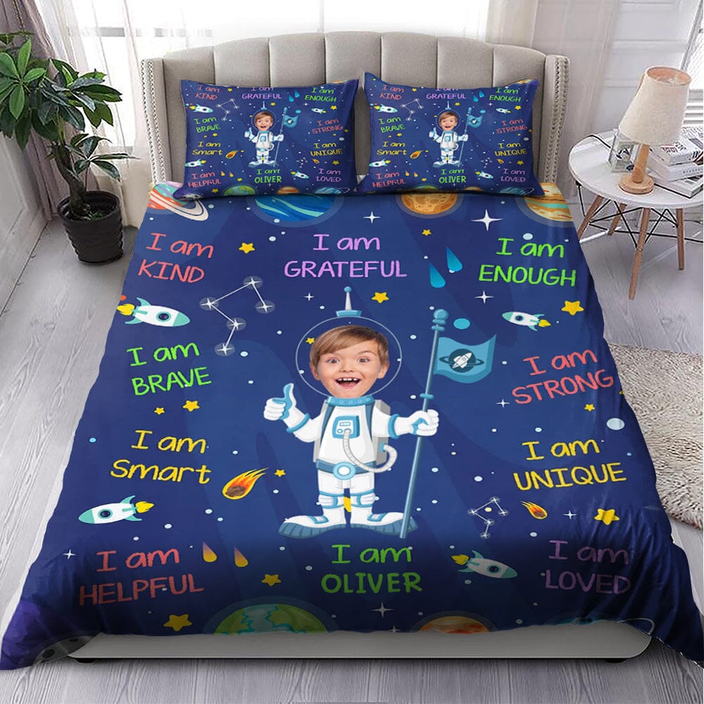 Kid Affirmations I Am Kind Smart Loved Astronaut - Personalized Photo Bedding Set NVL13DEC23TT1 Bedding Set HumanCustom - Unique Personalized Gifts Made Just for You 