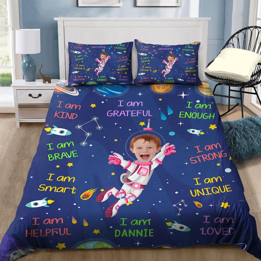 Kid Affirmations I Am Kind Smart Loved Astronaut - Personalized Photo Bedding Set NVL13DEC23TT1 Bedding Set HumanCustom - Unique Personalized Gifts Made Just for You 