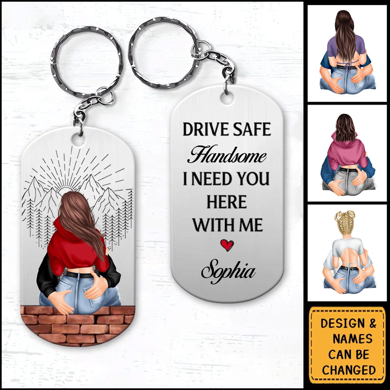 Drive Safe Handsome I Love You - Couple Personalized Custom Keychain - Gift For Husband Wife, Anniversary NVL13DEC23VA1 Dog Tag Keychain - 2 Sided HumanCustom - Unique Personalized Gifts Made Just for You 