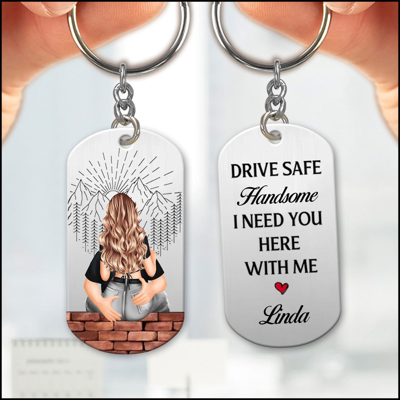 Drive Safe Handsome I Love You - Couple Personalized Custom Keychain - Gift For Husband Wife, Anniversary NVL13DEC23VA1 Dog Tag Keychain - 2 Sided HumanCustom - Unique Personalized Gifts Made Just for You 2in x 1.2in 