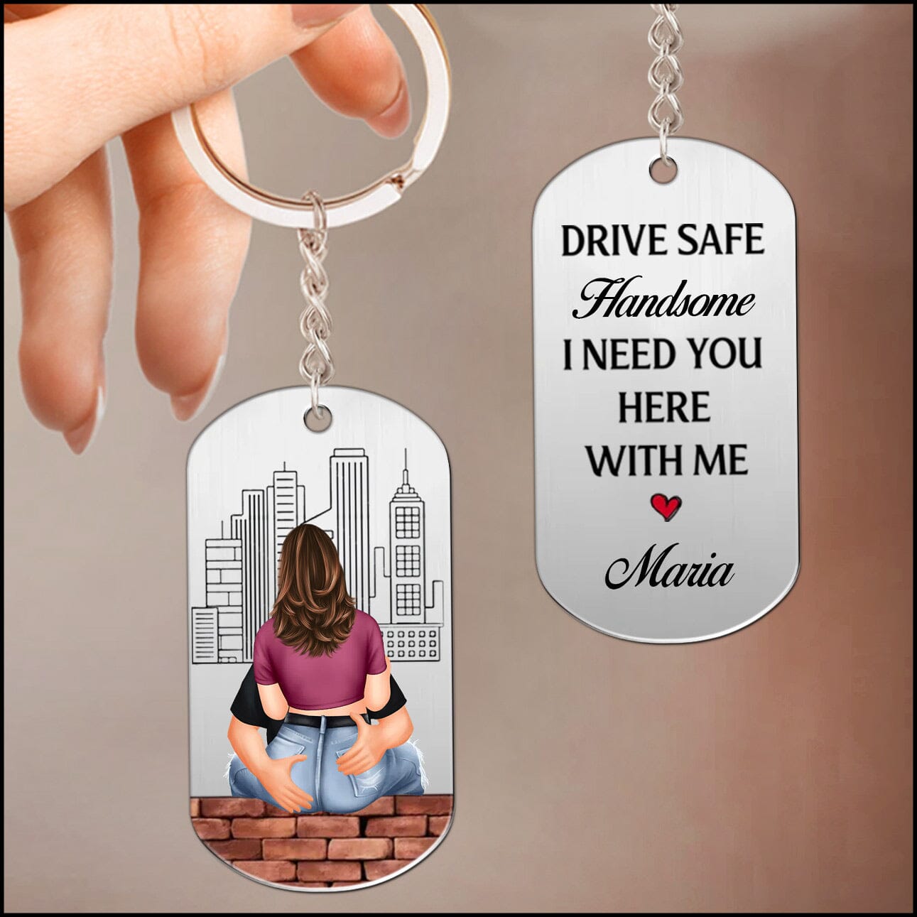 Drive Safe Handsome I Love You - Couple Personalized Custom Keychain - Gift For Husband Wife, Anniversary NVL13DEC23VA1 Dog Tag Keychain - 2 Sided HumanCustom - Unique Personalized Gifts Made Just for You 