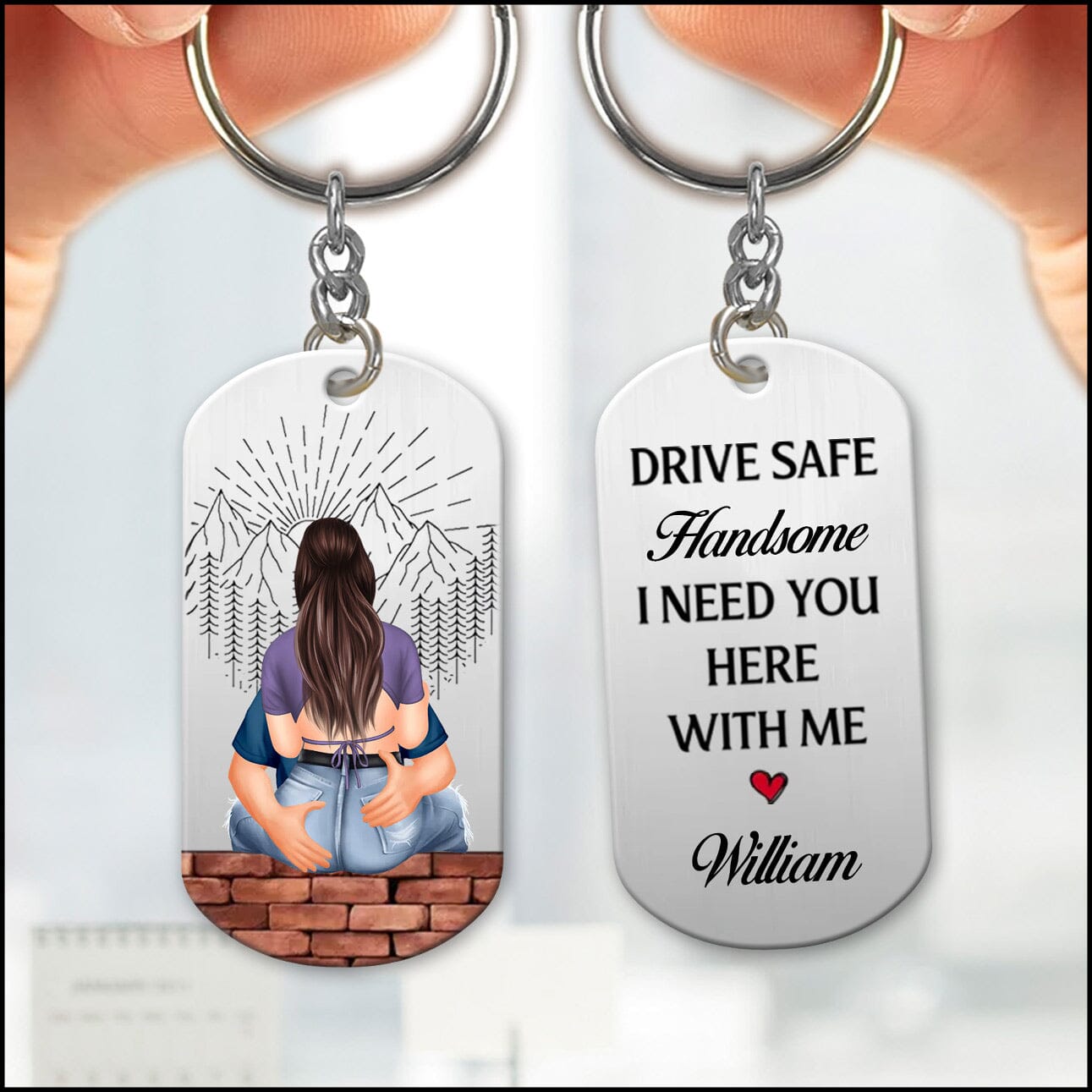 Drive Safe Handsome I Love You - Couple Personalized Custom Keychain - Gift For Husband Wife, Anniversary NVL13DEC23VA1 Dog Tag Keychain - 2 Sided HumanCustom - Unique Personalized Gifts Made Just for You 