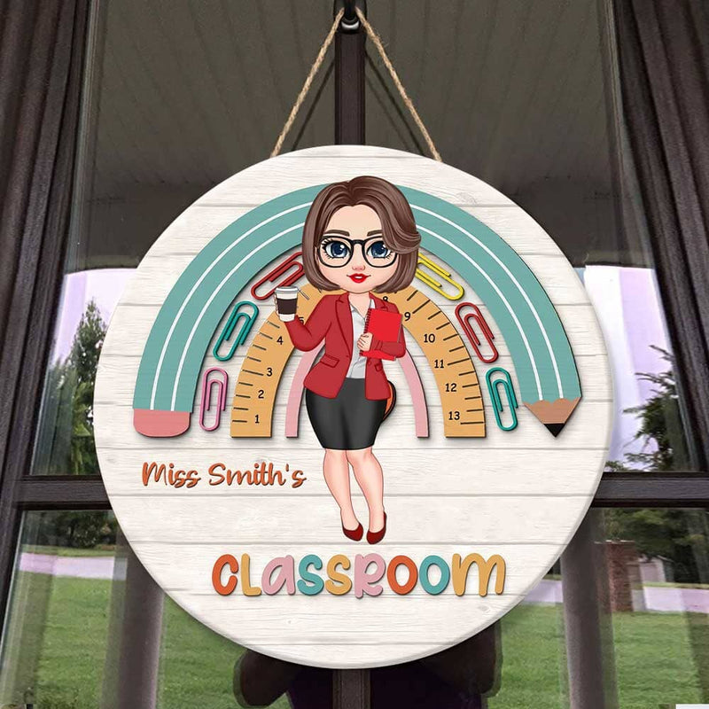 Pretty Teacher Welcomes To Classroom Personalized Door Sign