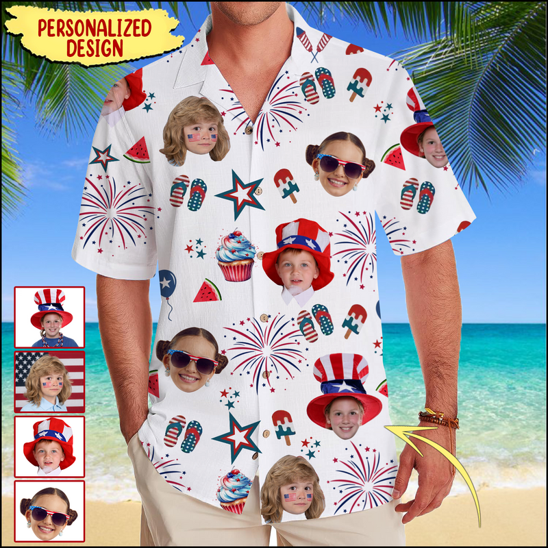Discover 4th Of July Custom Photo - Gift For Husband, Dad, Grandpa Personalized Hawaiian Shirt