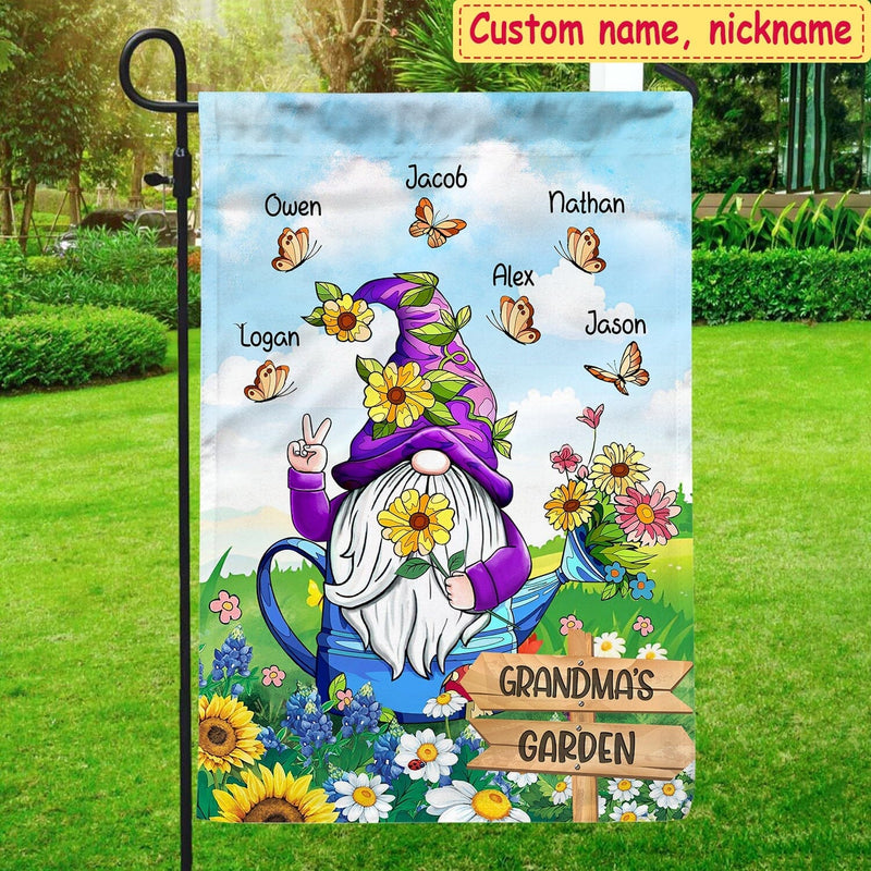 Violet Gnome Grandma Mom's Garden With Butterflies Kids, Perfect Gift For Mother's Day Personalized Flag