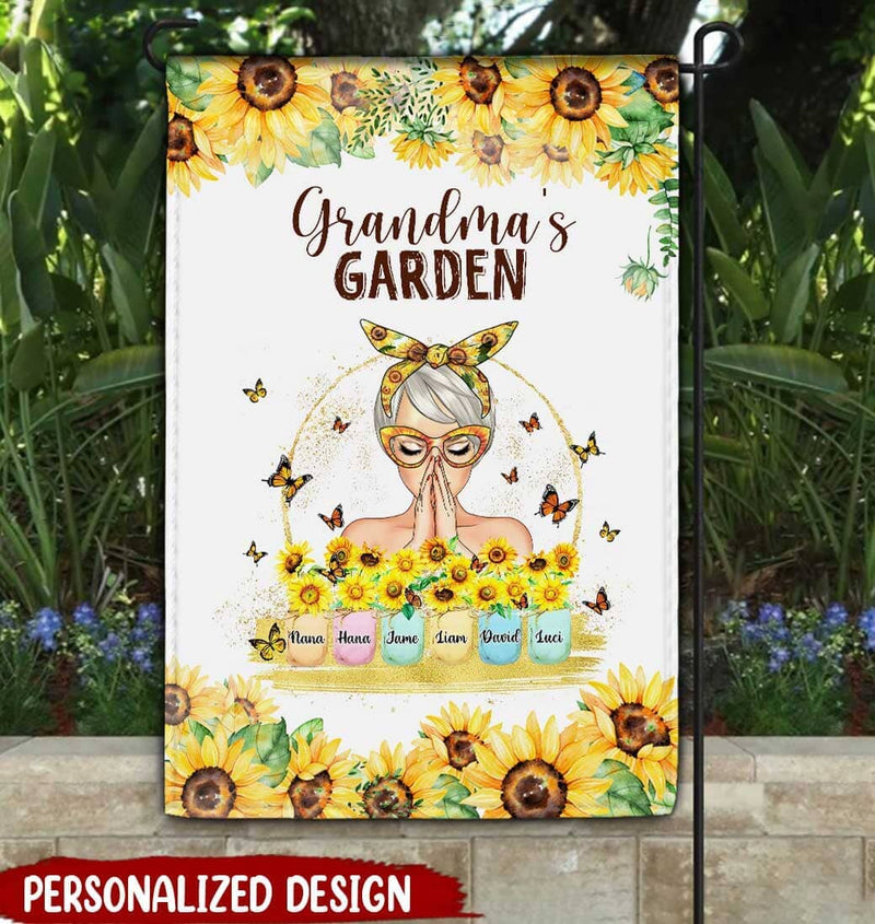 Discover Sunflower Grandma's Garden Praying With Little Kids Personalized Flag