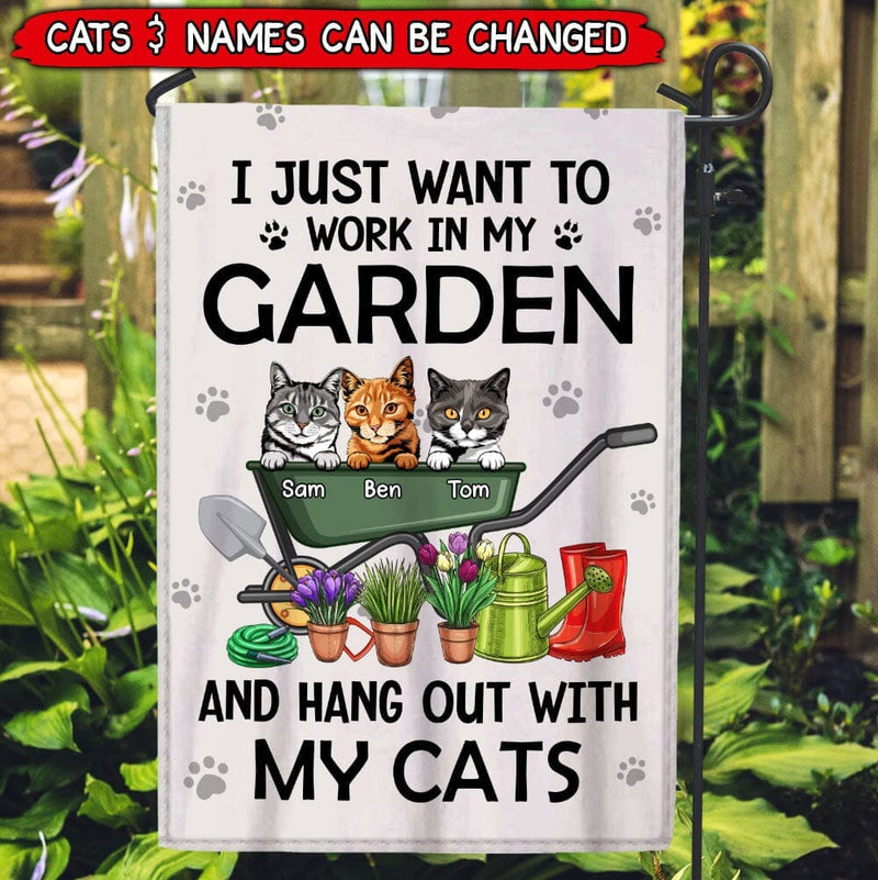 Discover I Just Want to Work in My Garden and Hang Out with My Cats, Gift for Cat Lovers Personalized Flag