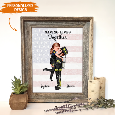 Saving Life Together Personalized Framed Canvas Couple Portrait, Firefighter, EMS, Nurse, Police Officer, Military NVL14DEC23KL1
