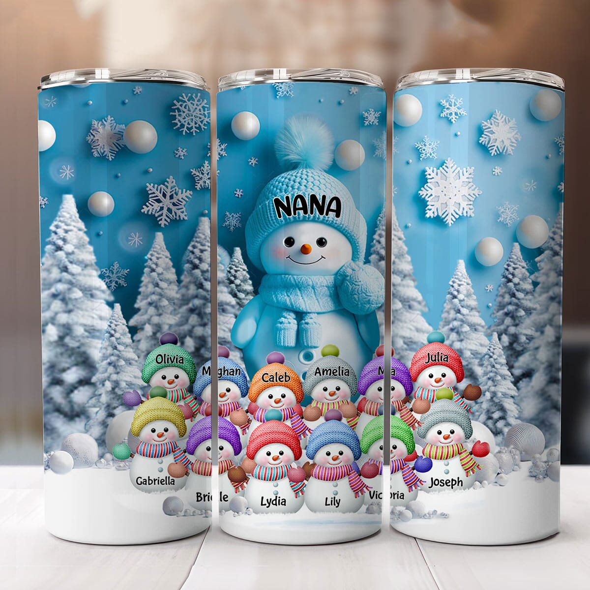 Christmas Blue Vibe Snowman Grandma Mom Colorful Kids Personalized Skinny Tumbler NVL14NOV23VA1 Skinny Tumbler HumanCustom - Unique Personalized Gifts Made Just for You 