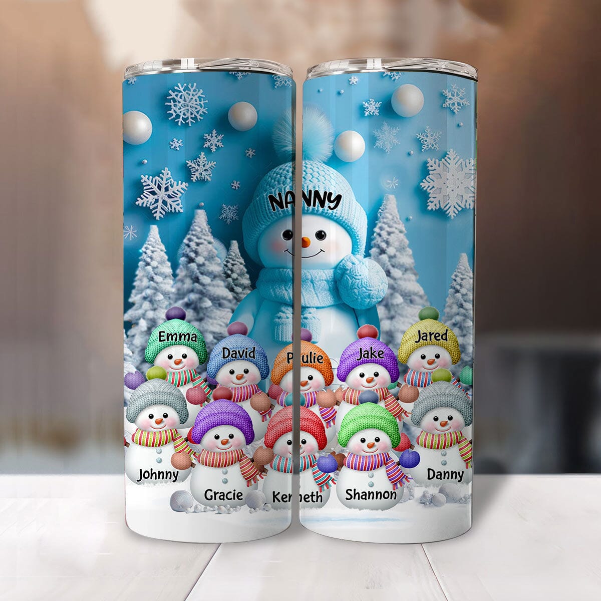 Christmas Blue Vibe Snowman Grandma Mom Colorful Kids Personalized Skinny Tumbler NVL14NOV23VA1 Skinny Tumbler HumanCustom - Unique Personalized Gifts Made Just for You 