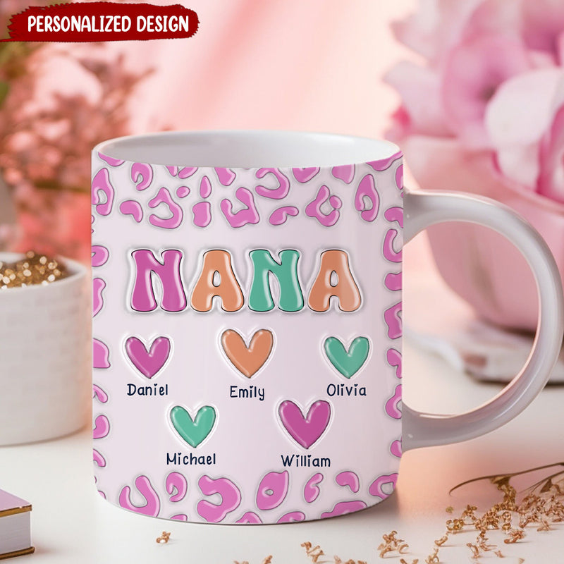 Discover Colorful Nana Mom Sweet Heart Kids Leopard Background 3D Inflated Effect Personalized Mug