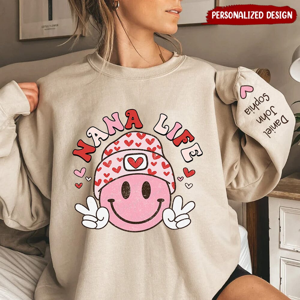 Valentine Smiley Face Grandma Nana Mom Life Personalized Sweatshirt NVL15DEC23NY1 2d sweatshirt HumanCustom - Unique Personalized Gifts Made Just for You 