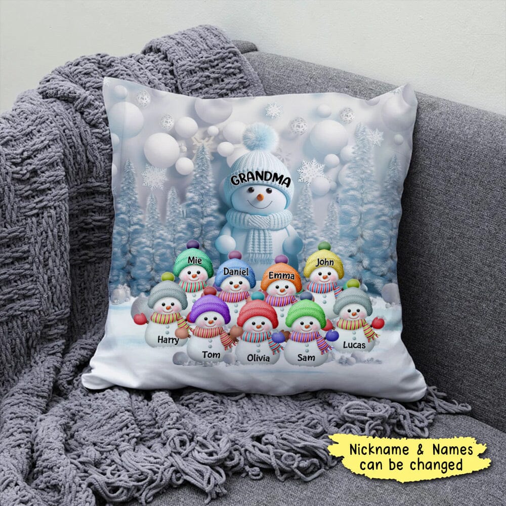 Christmas Blue Vibe Snowman Grandma Mom Colorful Kids Personalized Pillow NVL15DEC23VA1 Pillow HumanCustom - Unique Personalized Gifts Made Just for You 