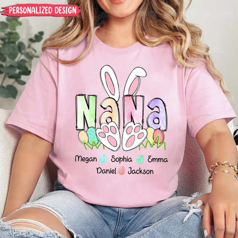 Discover Easter Nana With Grandkids Bunny, Personalized Grandma Easter T-Shirt