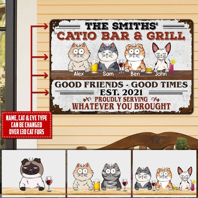 Catio Bar & Grill Good Friends Good Times Cats Personalized Metal Sign NVL15JUN23TP1