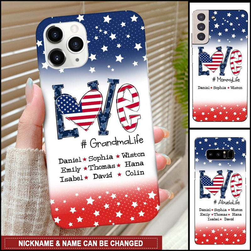 Discover Independence Day Love Grandma Mom Life American Flag Personalized Phone Case