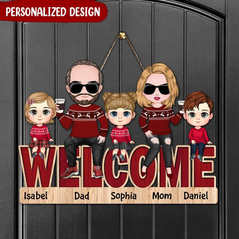 Discover Christmas Welcome To Home Personalized Family Wooden Sign
