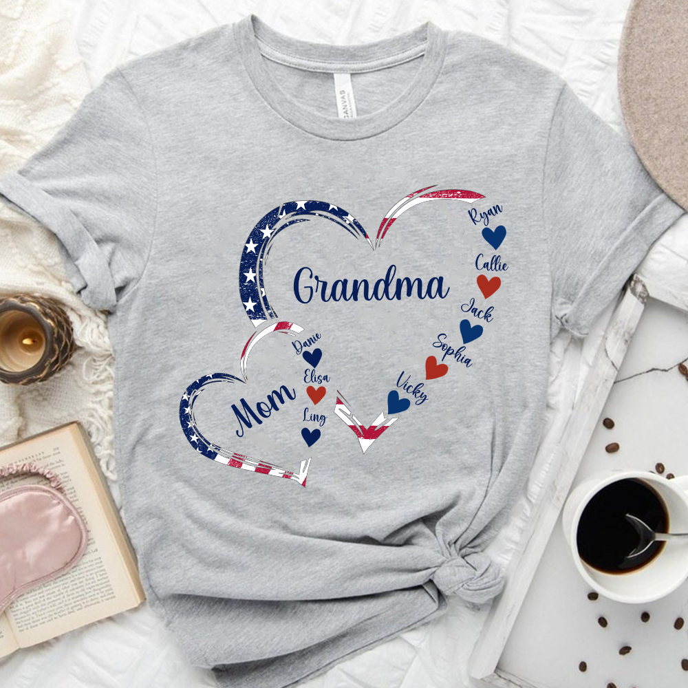 4th of July America Flag Heart Mom Grandma And Grandkids Hearts Gift For Grandma Personalized Shirt NVL16APR24KL2