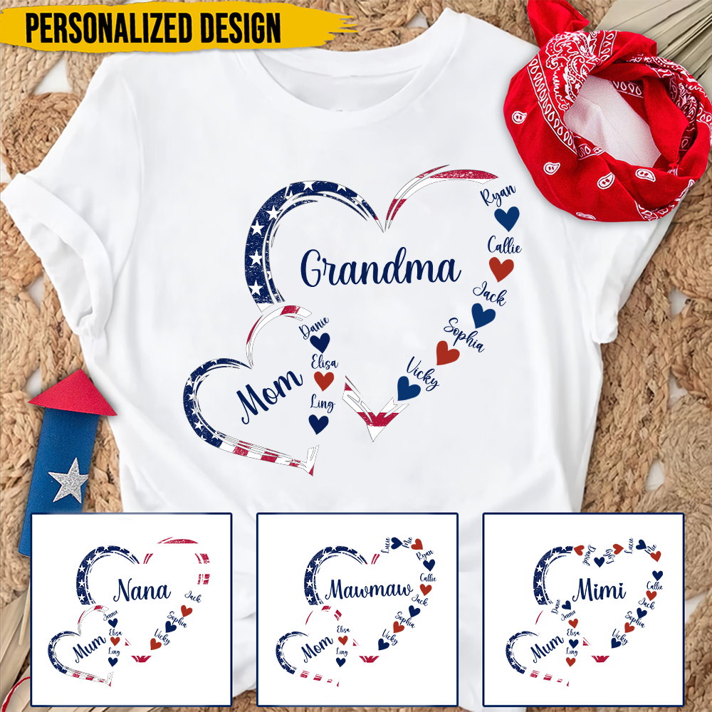 4th of July America Flag Heart Mom Grandma And Grandkids Hearts Gift For Grandma Personalized Shirt NVL16APR24KL2