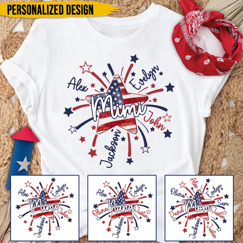 4th Of July America Flag Star Mimi Mom Little Kids Personalized T-Shirt