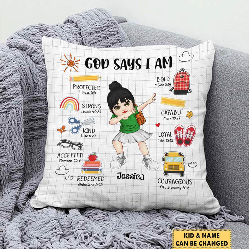 Personalized Dabbing Kid God Says I Am Back To School Pillow - Gift For Kids
