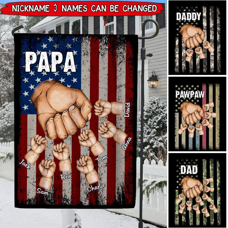 Family Papa Daddy Kids Hands To Hands Personalized Flag