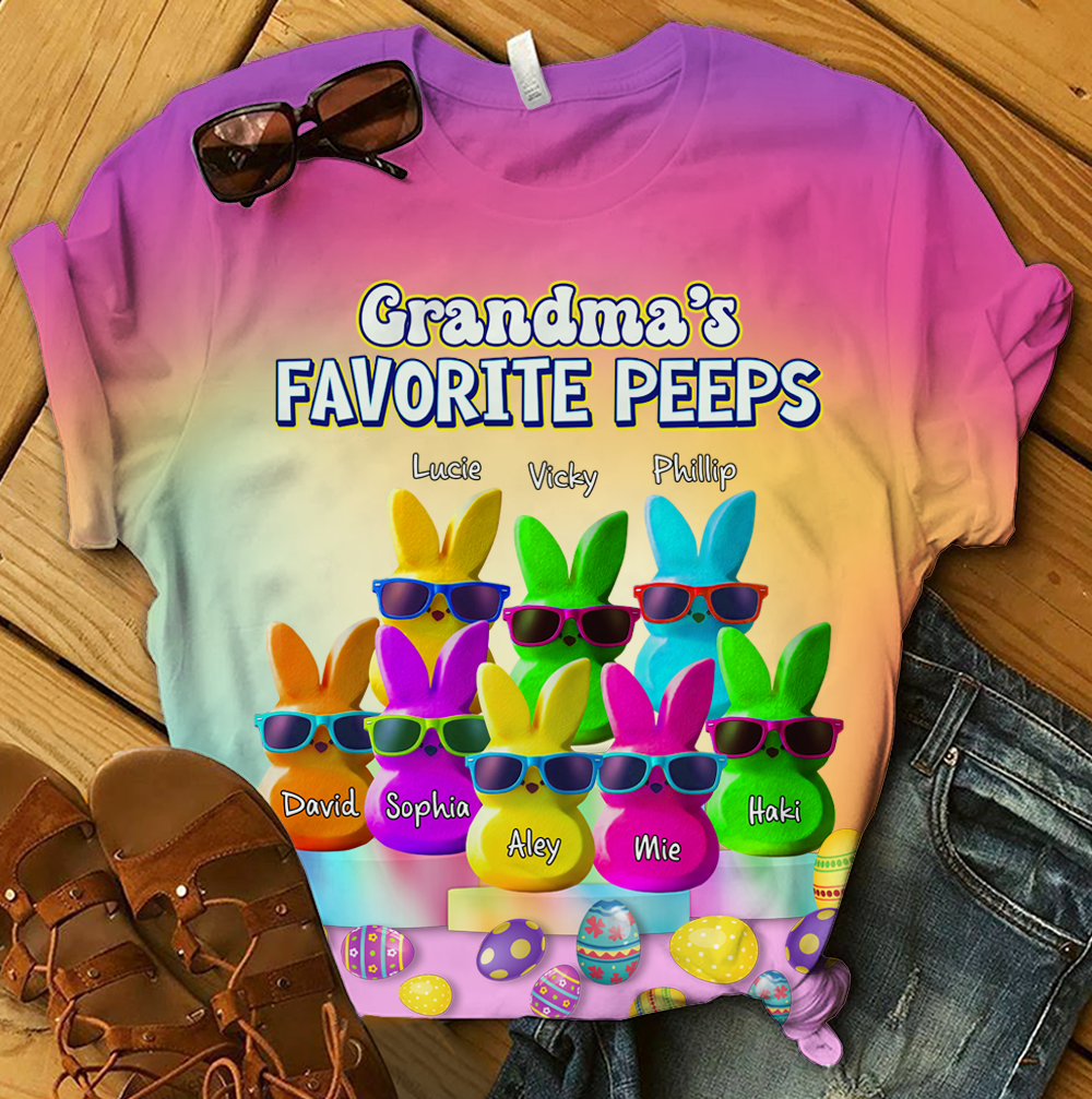 Grandma's Favorite Peeps Rainbow Color Personalized 3D T-shirt NVL16MAR24KL1