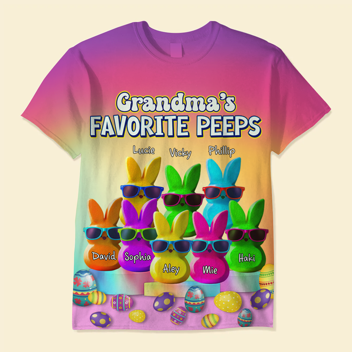 Grandma's Favorite Peeps Rainbow Color Personalized 3D T-shirt NVL16MAR24KL1