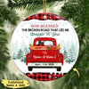 Personalized Love Couple Red Truck Christmas Plaid Pattern Ornament NVL16NOV22CT1 Circle Ceramic Ornament Humancustom - Unique Personalized Gifts Pack 1