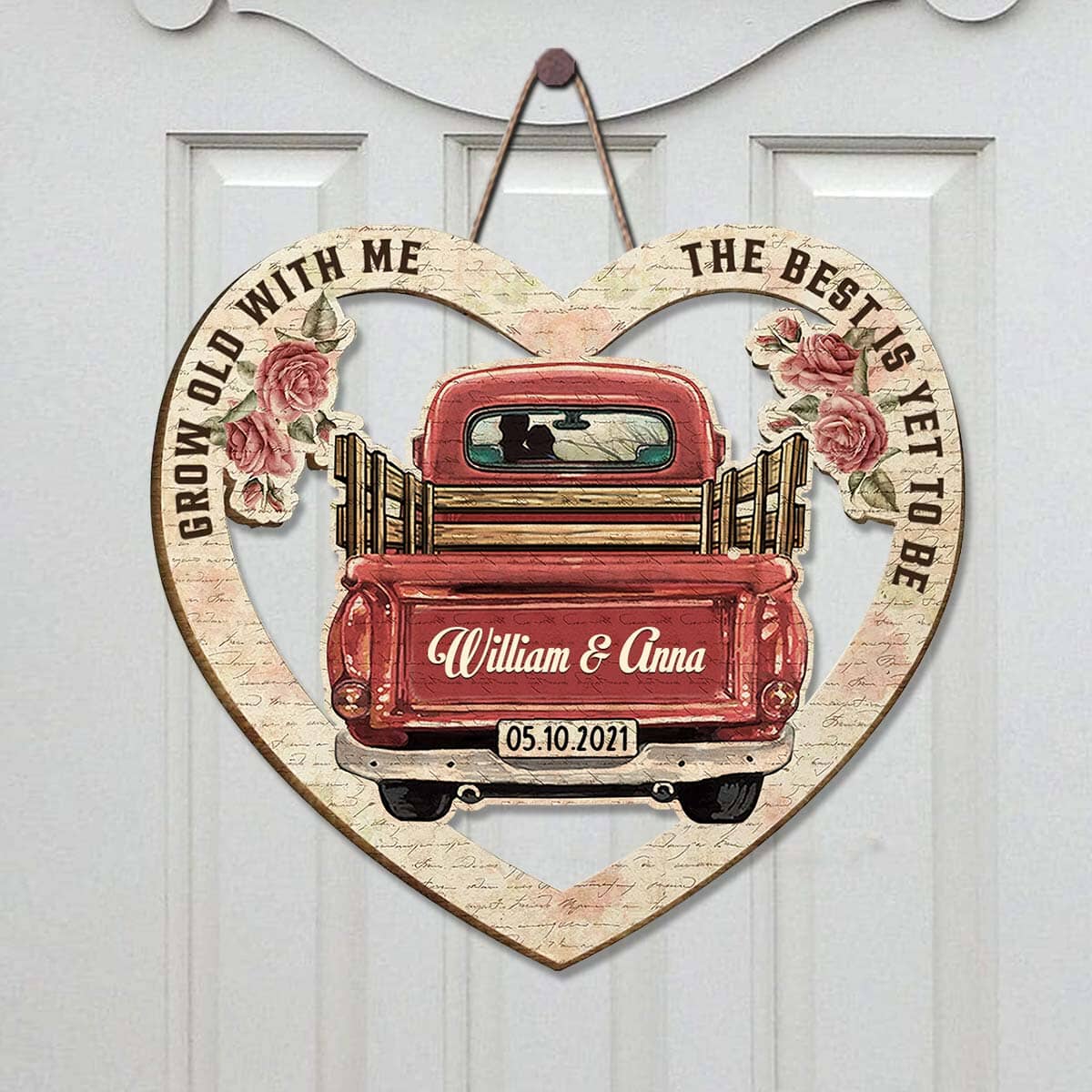 Red Truck Couples Anniversary Personalized Shape Wood Sign NVL16OCT23TT1 Shape Wooden Sign HumanCustom New 