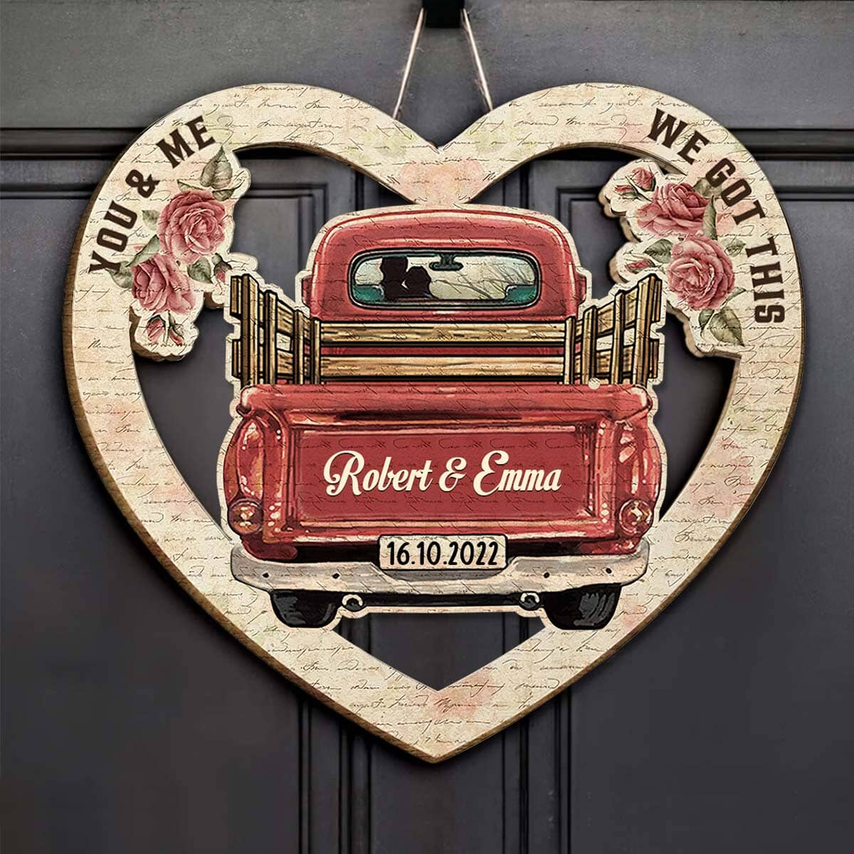 Red Truck Couples Anniversary Personalized Shape Wood Sign NVL16OCT23TT1 Shape Wooden Sign HumanCustom New 