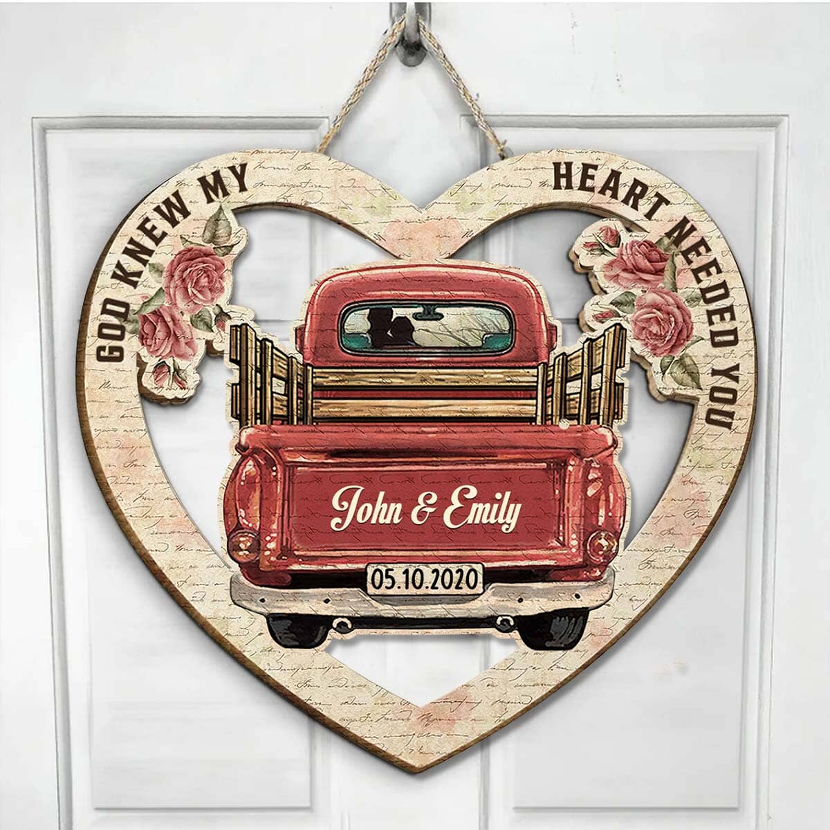 Red Truck Couples Anniversary Personalized Shape Wood Sign NVL16OCT23TT1 Shape Wooden Sign HumanCustom New Size 1: 12x12 inches 