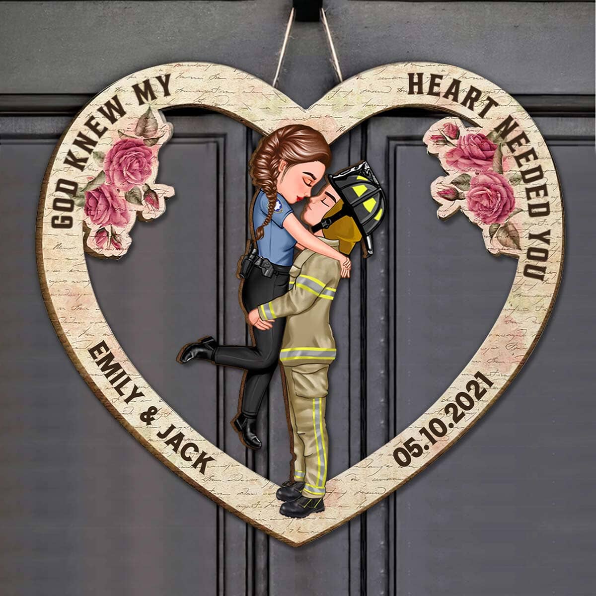 Married Engaged Doll Couple Kissing Hugging - Couple Portrait, Firefighter, Nurse, Police Officer, Military, Chef, EMS, Flight, Teacher, Gifts by Occupation Personalized Wood Shape Sign NVL16OCT23TT2 Shape Wooden Key Hanger HumanCustom - Unique Personalized Gifts Made Just for You 