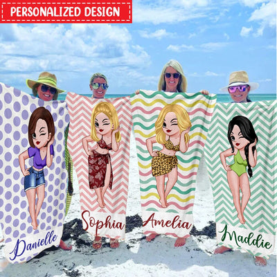 Happiness Comes In Waves - Bestie Personalized Custom Beach Towel - Gift For Best Friends, BFF, Sisters NVL17JUN23NY3
