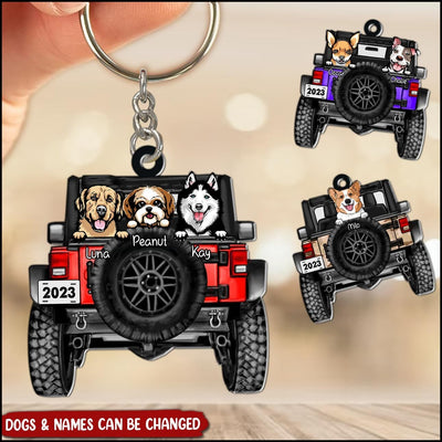 Super Cool Puppy Pet Dogs On Car, Gift For Pet Lovers Personalized Keychain NVL17MAR23VA1 Acrylic Plaque Humancustom - Unique Personalized Gifts S (10cm)