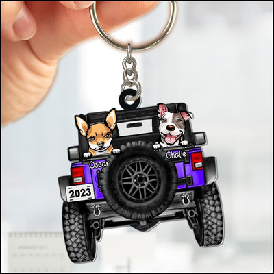 Super Cool Puppy Pet Dogs On Car, Gift For Pet Lovers Personalized Keychain NVL17MAR23VA1 Acrylic Plaque Humancustom - Unique Personalized Gifts