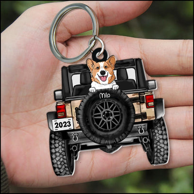Super Cool Puppy Pet Dogs On Car, Gift For Pet Lovers Personalized Keychain NVL17MAR23VA1 Acrylic Plaque Humancustom - Unique Personalized Gifts