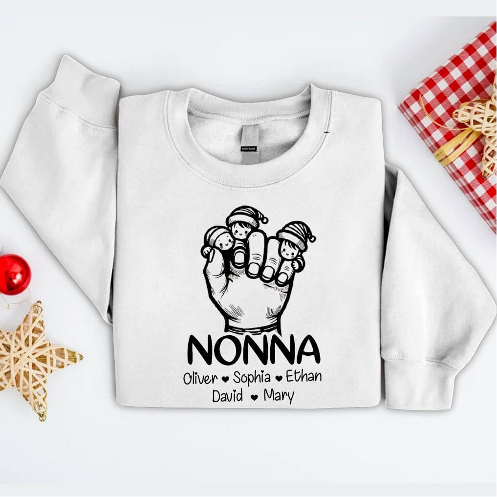 Grandma Mom With Facekids Grandkids Hands christmas Personalized Shirt NVL17NOV23NA2 White T-shirt and Hoodie HumanCustom - Unique Personalized Gifts Made Just for You 