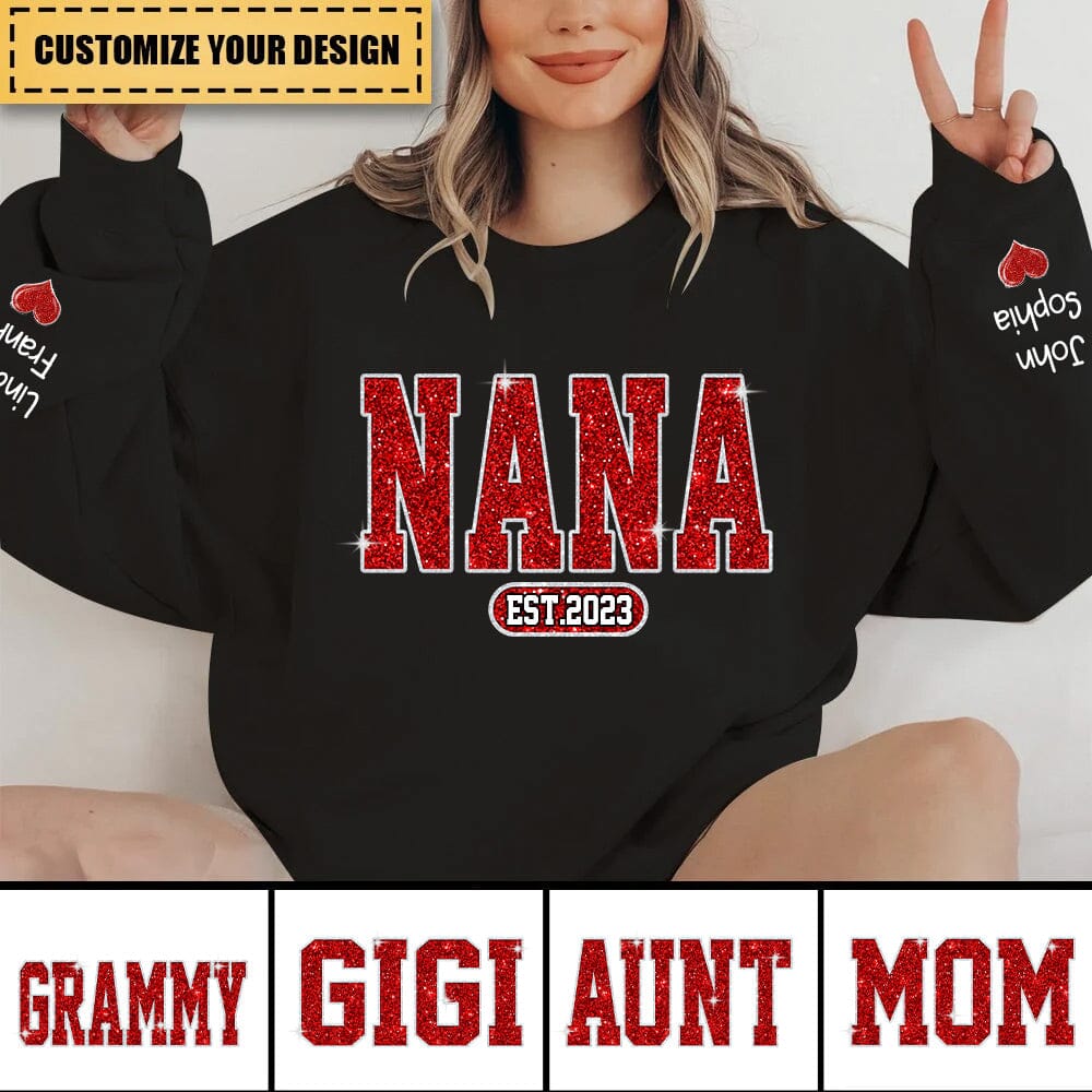 Red Glitter Mimi Mom Est Year Custom Kid Name On Sleeve Personalized Sweatshirt NVL17NOV23NY1 2d sweatshirt HumanCustom - Unique Personalized Gifts Made Just for You 