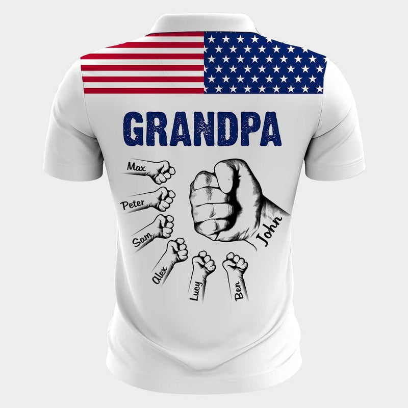 Grandpa Daddy With Kids Hands To Hands Personalized Polo Shirt