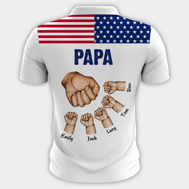 Papa Dad Kids Hands To Hands, Gift For Father's Day Personalized Polo Shirt