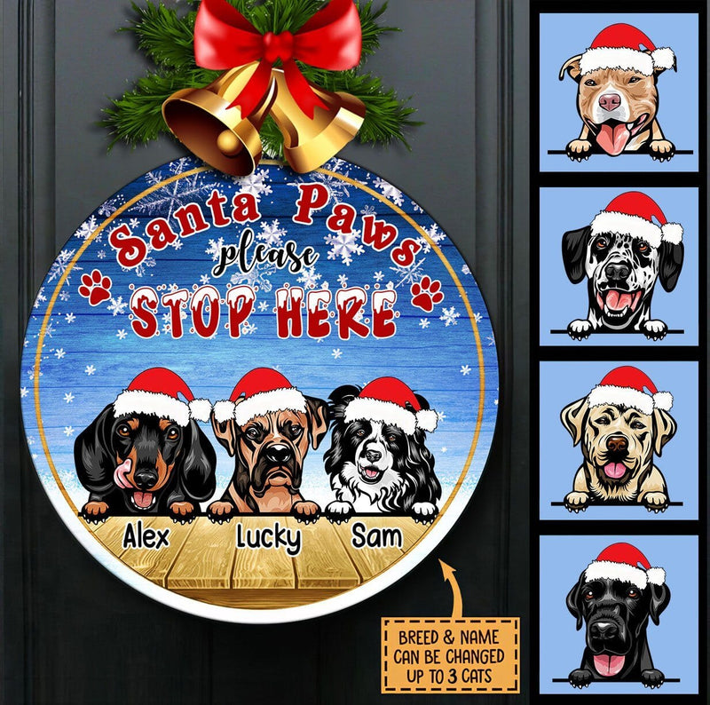 Discover Personalized Chrismas Santa Paws Please Stop here Dog Breeds Wood Sign