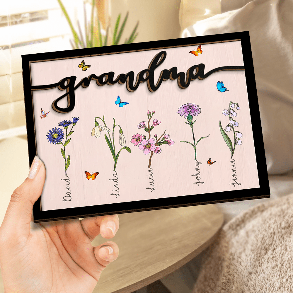 Grandma Grandkids Watercolor Flowers Personalized Wooden Plaque NVL18DEC23KL3 Wood Plaque HumanCustom - Unique Personalized Gifts Made Just for You 