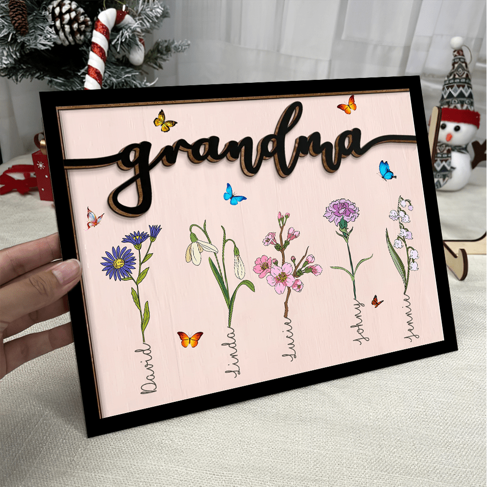 Grandma Grandkids Watercolor Flowers Personalized Wooden Plaque NVL18DEC23KL3 Wood Plaque HumanCustom - Unique Personalized Gifts Made Just for You 