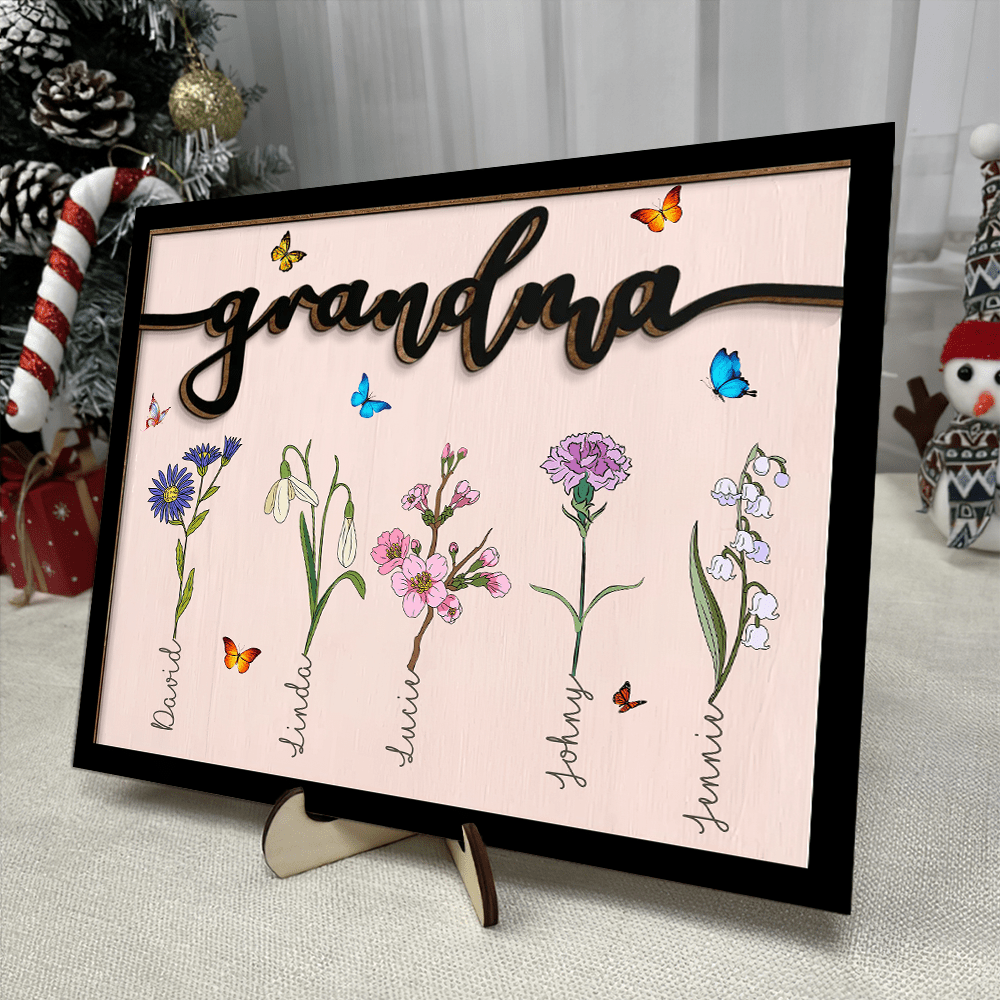 Grandma Grandkids Watercolor Flowers Personalized Wooden Plaque NVL18DEC23KL3 Wood Plaque HumanCustom - Unique Personalized Gifts Made Just for You 