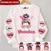 Personalized Pink Messy Bun Grandma Mom Nana Heart Kids 3D Swetar NVL18JAN23NY1 3D Sweater Humancustom - Unique Personalized Gifts S Sweater
