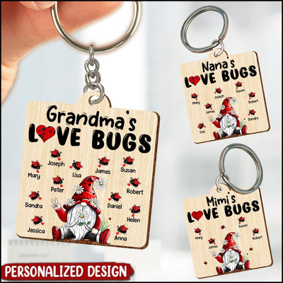Grandma's Love Bugs Mommy Nana Grandma Auntie Personalized Wooden Keychain NVL18MAR23XT1 Custom Wooden Keychain Humancustom - Unique Personalized Gifts Wood 1 Keychain